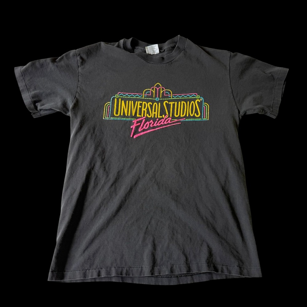 90's Universal Studios Florida Neon T-Shirt Hanes Beefy-T Faded Black M